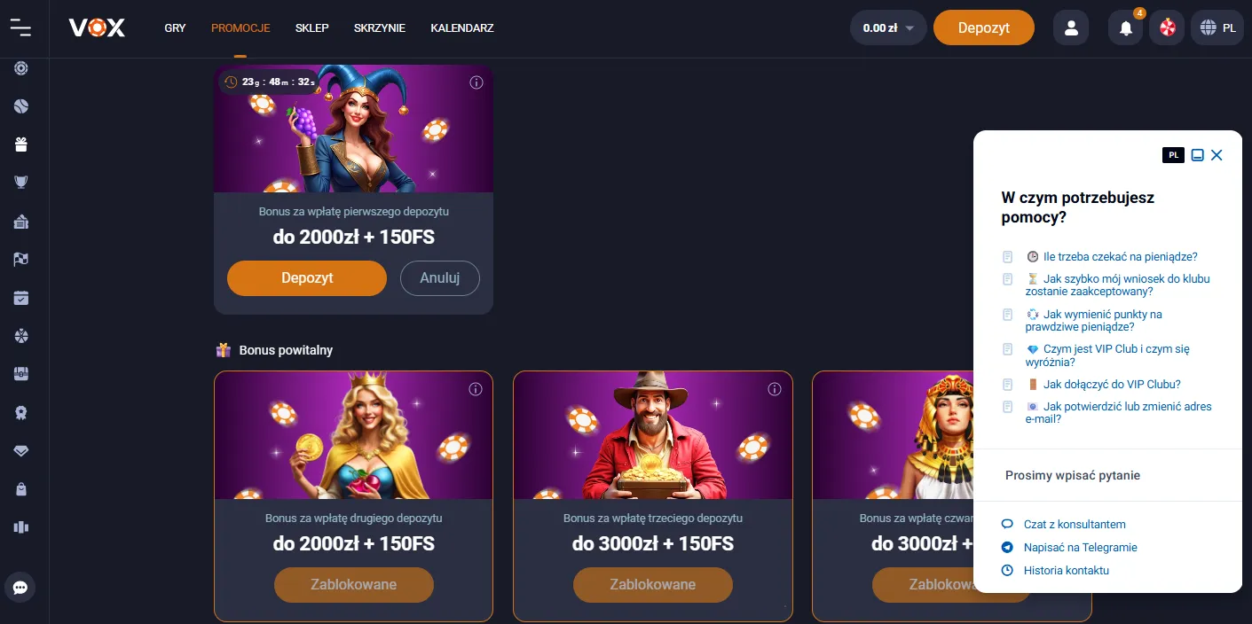 Obsługa klienta i pomoc techniczna w Vox Casino